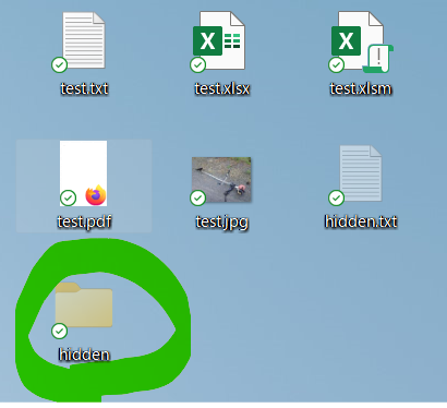 パソコンのデスクトップの画面キャプチャです。「hidden」という名前の隠しフォルダも表示されています。
