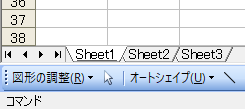 ワークブックに「Sheet1」「Sheet2」「Sheet3」が存在している。