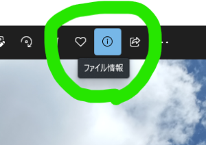 「Microsoft フォト」の「ファイル情報」を表示するボタンです。